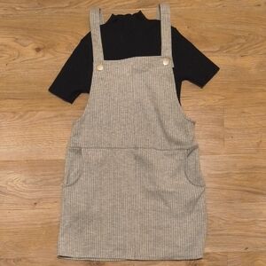 Gray Pinafore Dress with Black Top